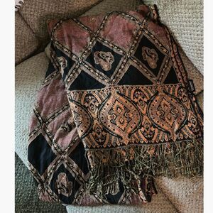 Talsha Banjara Orange/Black/Pink Print Business Casual Scarf/Wrap Fringe 23"x74"